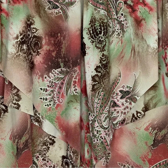 Dressbarn 22 24 2X Shirt Top Green Red Paisley 3/4 Sleeve Scoop Neck Embellished - Picture 2 of 7